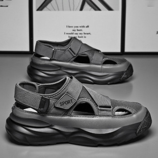 2025 New Men's Sandals Casual All-match Sandals Youth Breathable Fashionable Hollow-out Cool Velcro Sandals