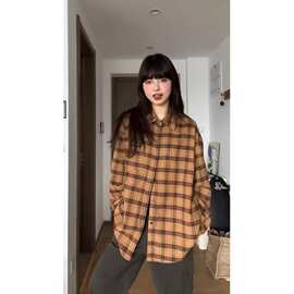 今年流行经典黄色格子长袖衬衫外套女秋冬新款内搭外穿休闲宽松潮