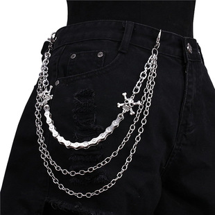 European and American Cross-Border Jewelry Rock Hip-Hop Punk Street Double-Layer Car Chain Metal Skull Trendy Men's and Women's Jeans Chain