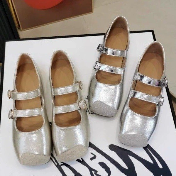Ретро туфли Мэри Джейн с квадратным носком, весна-лето 2025, новый корейский стиль, двубортные, на плоской подошве, на низком каблуке