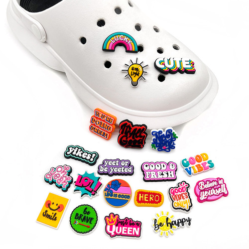 New Inspirational Letters Cute Colorful Crocs Shoes Flower Accessories Soft Plastic Personalized DIY Garden Shoes Shoe Buckles