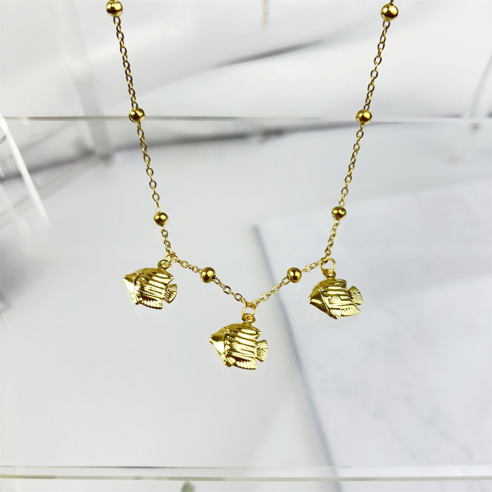 Women's Gender Marine Style Starfish Dolphin Shell Titanium Steel Wholesale Pendant Necklace