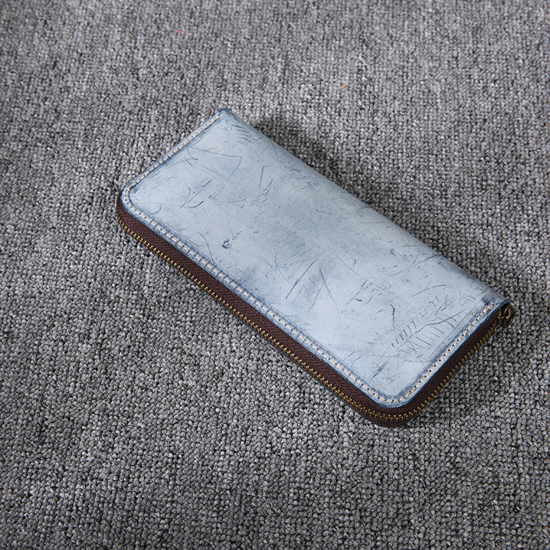 2025 nuevo estilo cuero cuero de vaca para hombres y mujeres carteras de cera de niebla cuero curtido vegetal suministro transfronterizo largo