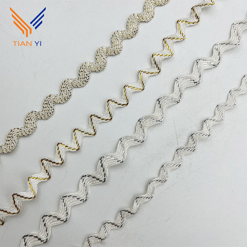 3-5mm de oro y plata onda borde curvo en forma de S cortina de la cinta de encaje ropa de los niños accesorios de la boda accesorios de vestir DIY