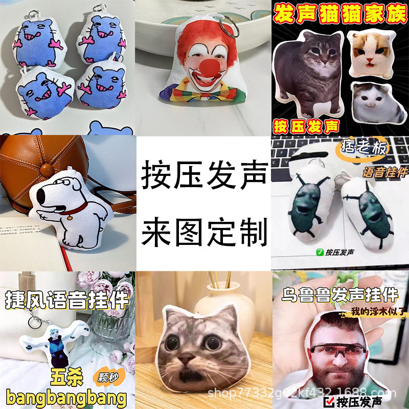 Creative Press-To-Sound Plush Pendant Doll Customized with Pictures, Voice Game Doll Keychain, Funny Toy