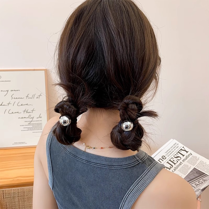 Silver Round Ball Hair Tie Elastic Hair Band For Women_voghion.com