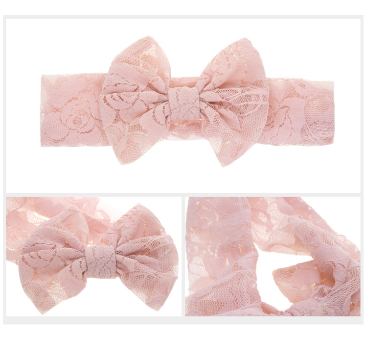 Children's Baby Lace Rabbit Ears Solid Color Bow Headband display picture 4