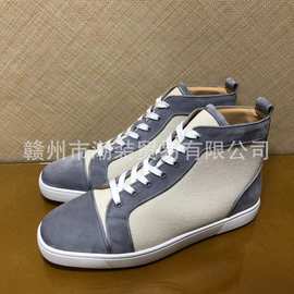 cl andgz男鞋灰色拼帆布高帮红底鞋女鞋光面运动板鞋休闲情侣鞋潮