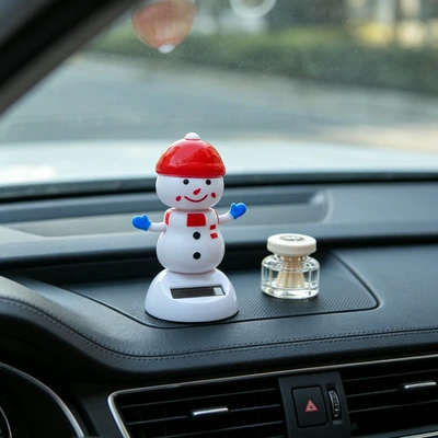 Car ornaments: automatic swing doll car - 5510cm-gross-weight-39g-red-hat-snowman-with-packaging-double-sided-stickers