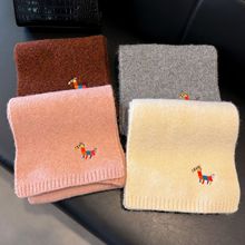 2025新品秋冬小马刺绣柔软羊毛围巾加厚保暖男女同款个性毛线围脖