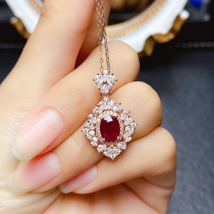New Natural Ruby Pendant S925 Silver Inlaid Main Stone 6*8mm Versatile Popular Trendy Women's Jewelry Wholesale