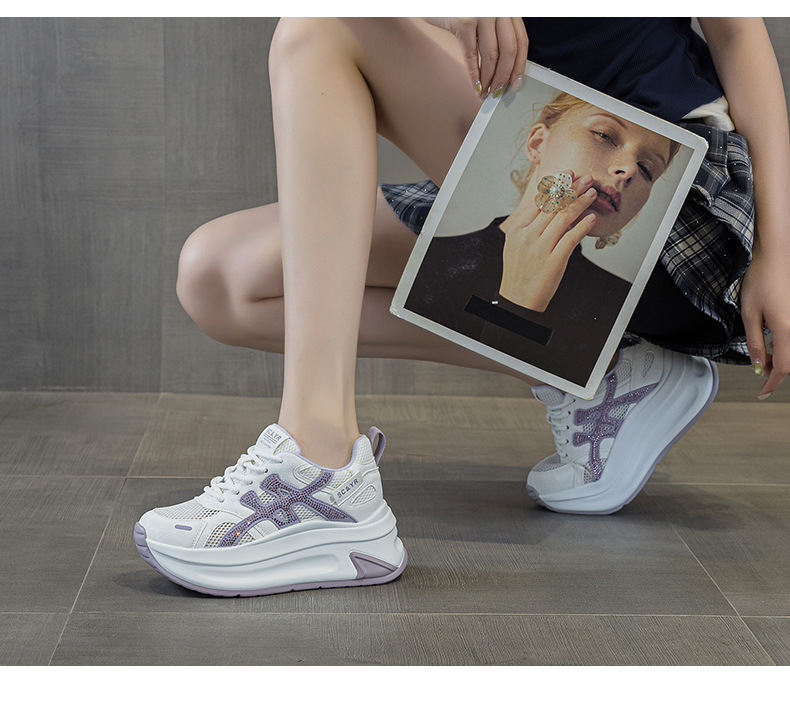Giày sneaker nữ đế dày tăng chiều cao lưới thoáng khí mùa hè phong cách thể thao — M2916-2 Vàng kem, M2916-2 Xám kem, M2916-2 Xám chi tiết 25