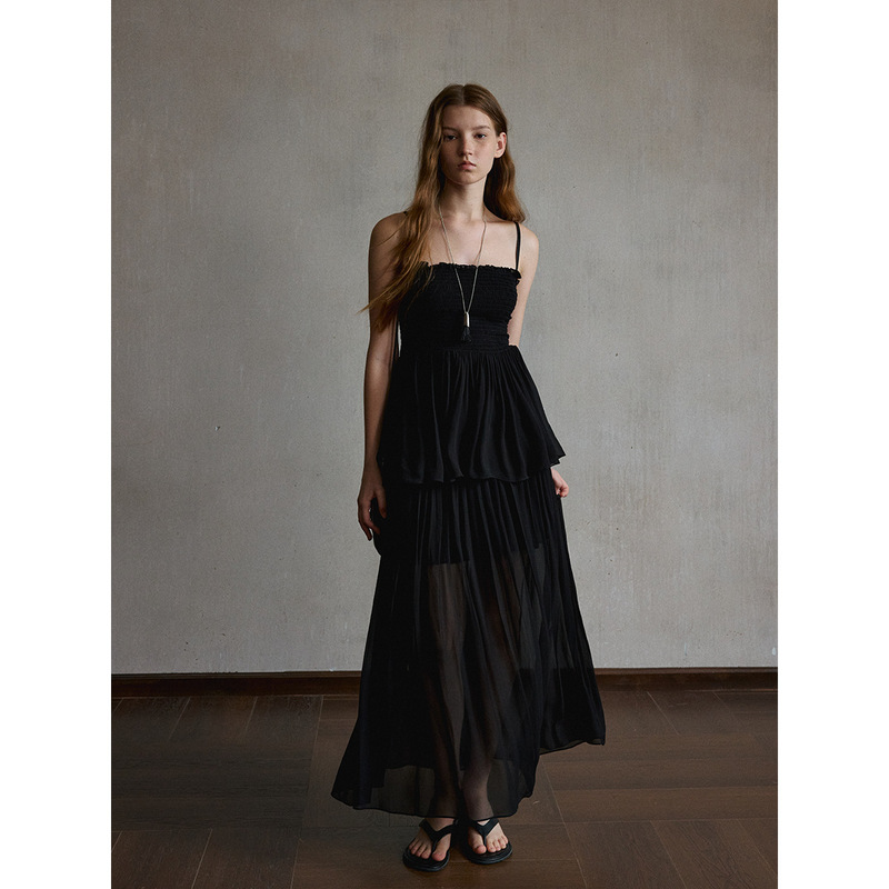 【识几】Delicate Chiffon Sheer Fitted Ruched Camisole Top for Women, Summer, Suitable for Outerwear and Commuting, Short Style M61137 【识几】Delicate Chiffon Sheer Fitted Ruched Camisole Top for Women, Summer, Suitable for Outerwear and Commuting, Short Style M61137