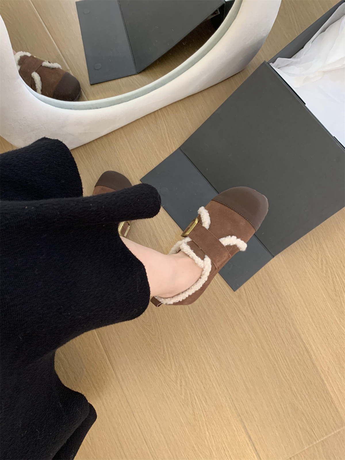 Scarpe basse donna tipo bean shoes foderate in peluche inverno_voghion.com