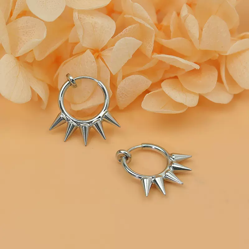 韩版耳环夏季百搭圆形耳饰女高级感铆钉耳圈百搭无耳洞弹簧耳夹