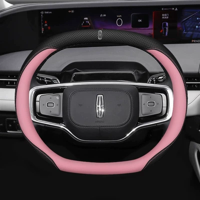 Lincoln Double D Special Car: Steering wheel cover - lincoln-double-d-type-black-pink-ultra-thin-model-with-car-logo-default