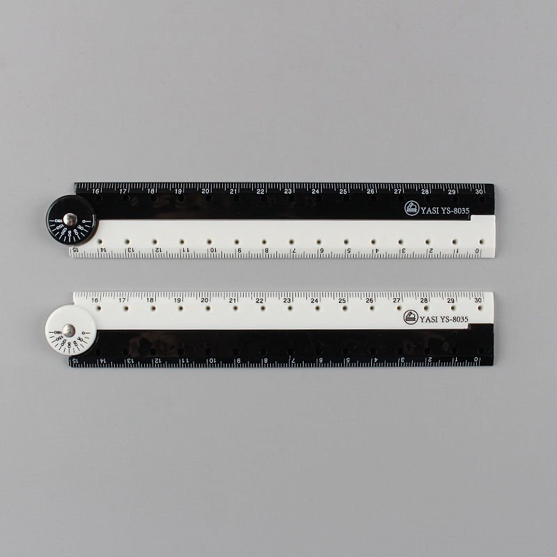 亚马逊新款黑白简约直尺图形折尺定位角度尺15/30CM折叠测量工具