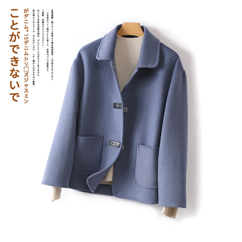 2023 Spring and Autumn New Age-reducing solid color light luxury slim-fit small lapel woolen double-sided woolen coat women's elegant coat