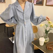 女装春装2024新款法式西装领设计感可甜可盐中长裙子灯芯绒连衣裙