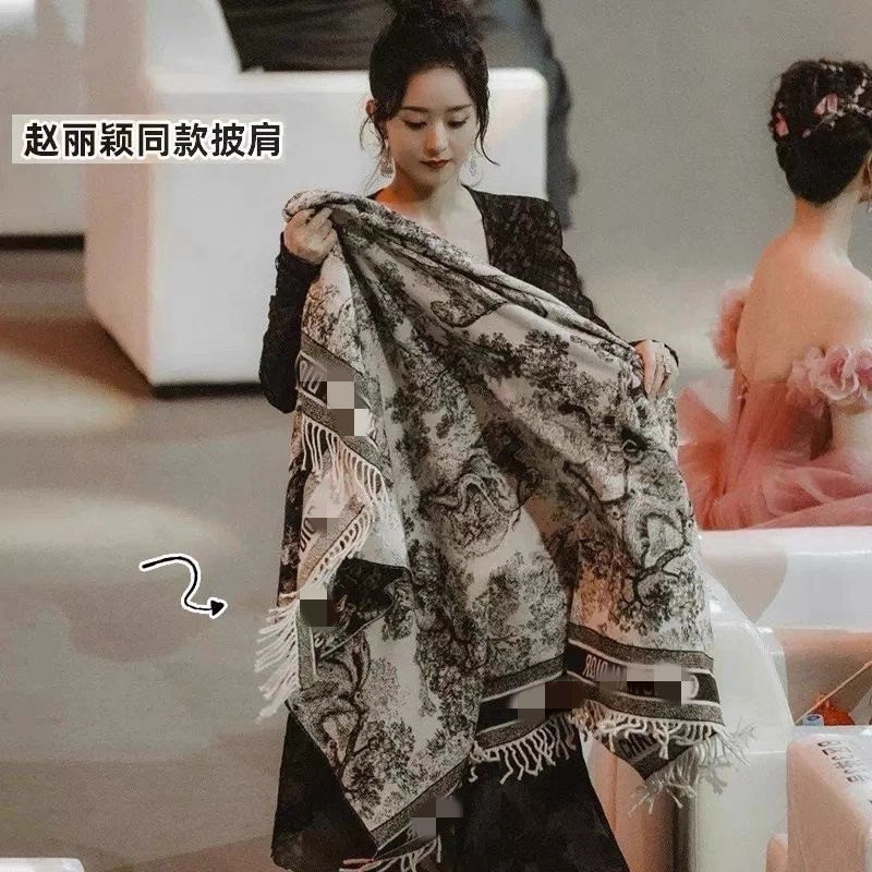 水墨东方美学披肩围巾女高级感休闲时尚双面可佩戴办公室可调毛毯|undefined