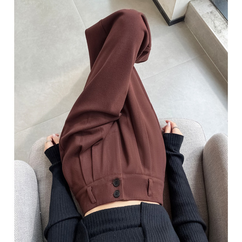 Ankerla Red Wool Blend Wide Leg Pants for Women Autumn/Winter High-Waisted Drape Melange Outfit for Petite Women Straight Leg Floor-Length Pants