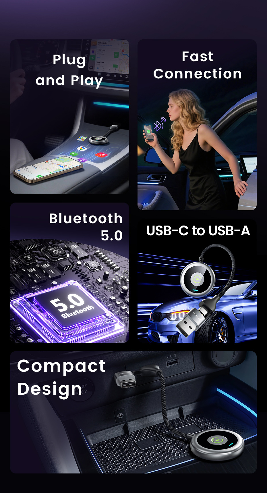 Toocki Car Wired to Wireless Carplay Apple Charging Two-In-One Smart Car-Machine Interconnection Navigation Box