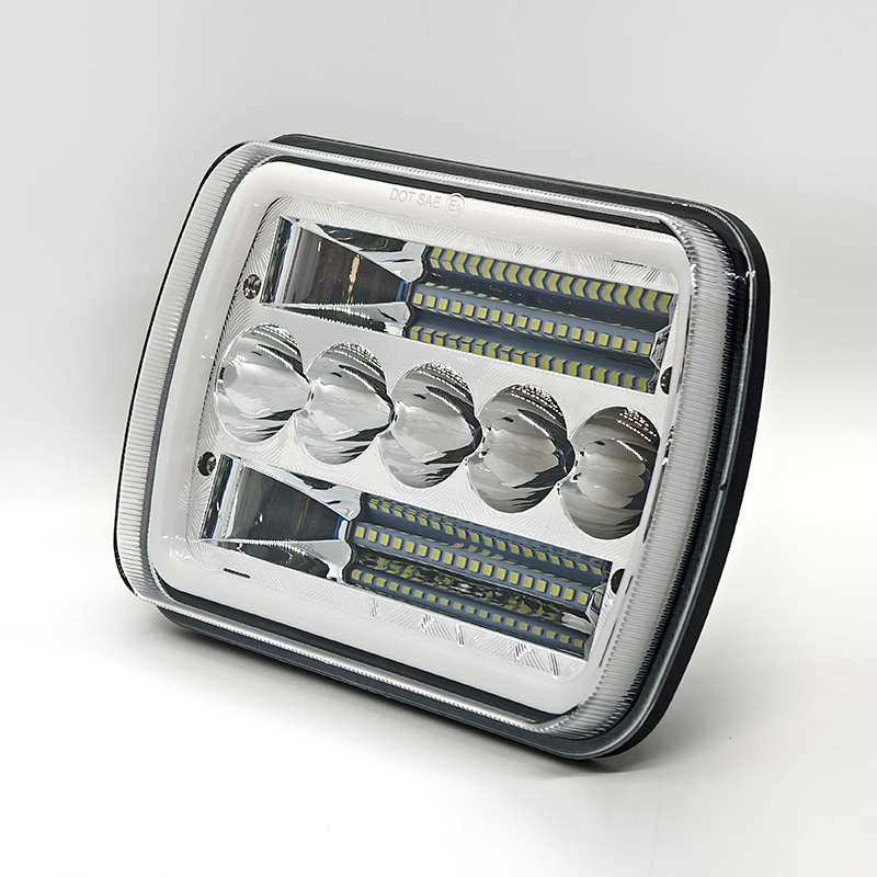 7-Inch 45W Square Headlight Modified with Led Daytime Running Lights, 5-Bead Square Light, Dual-Light Strong Light, High Brightness, High Power