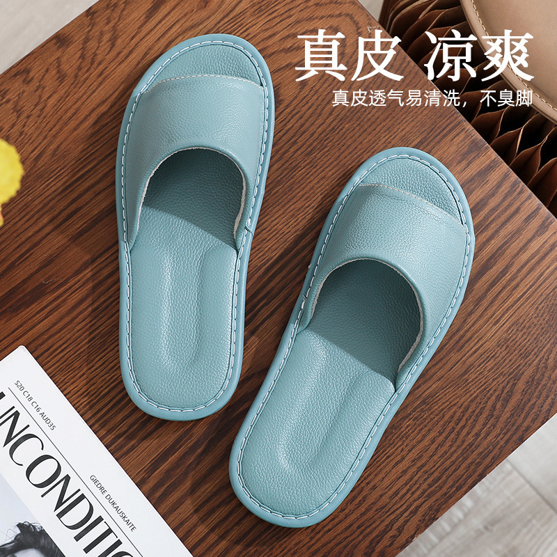 Cross-border Genuine Leather Home Couple Slippers Summer Home Indoor Non-slip Waterproof Cowhide Slippers Soft Bottom Logo Customization
