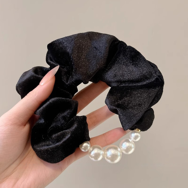 1 # Anillo de pelo de intestino grueso de perlas de terciopelo negro
