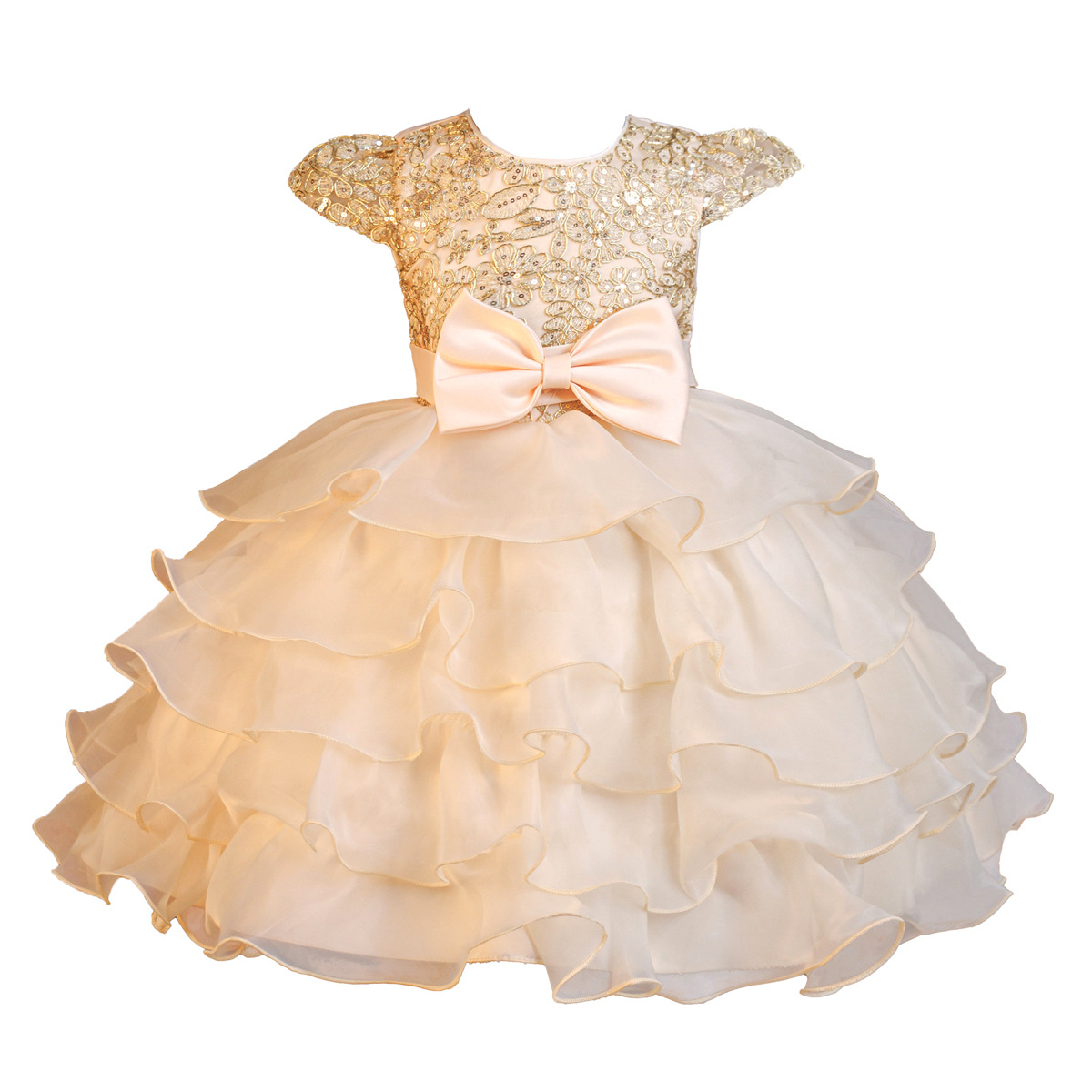 Vestido de niños pastel de arco bordado pequeño anfitrión oganza vestido de boda de chicas