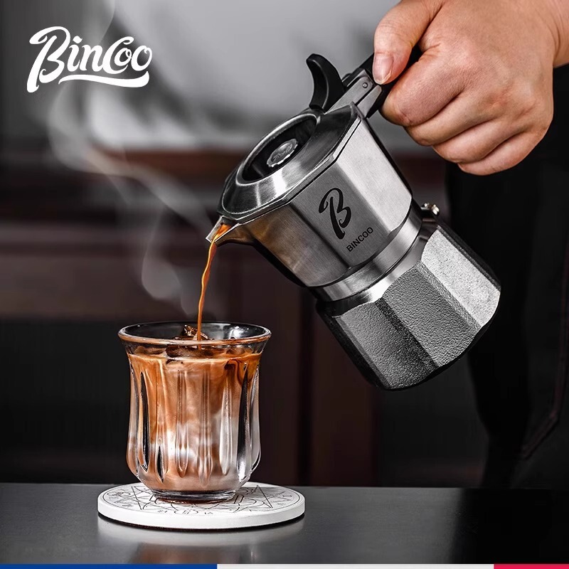 Bincoo Three-Valve Moka Pot 316 Stainless Steel Double-Valve Coffee Maker Italian Espresso Electric Ceramic Stove Light Luxury Style