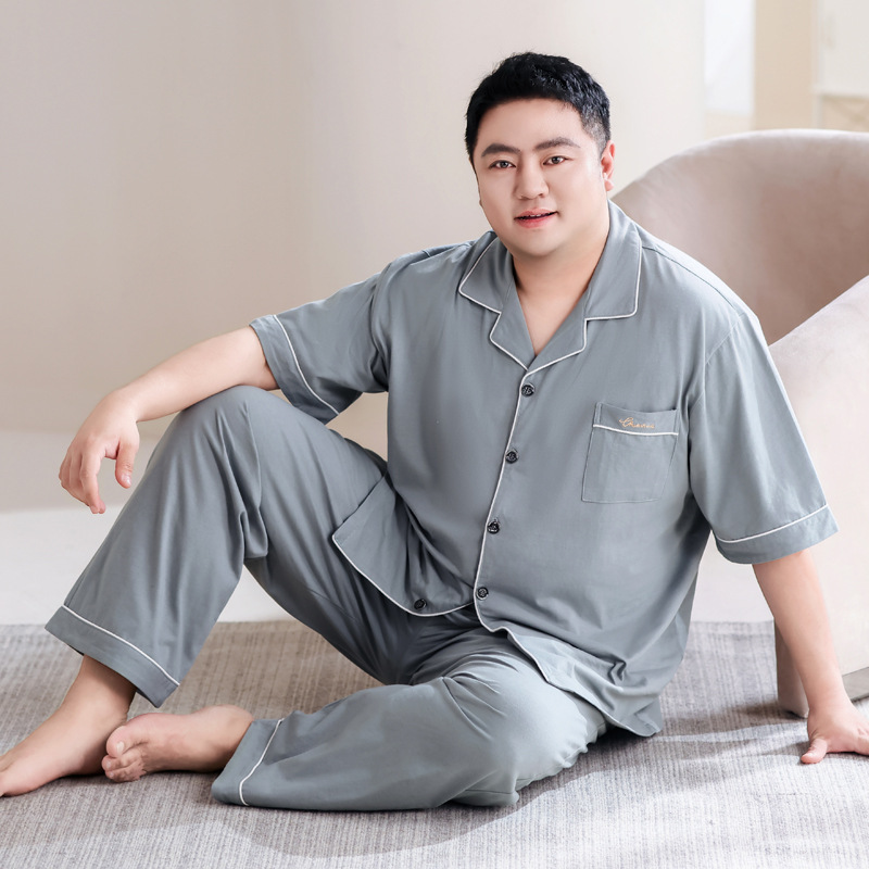 plus size Pure Cotton Pajamas Men's Short-sleeved Trousers Extra-large Full Cotton Half-sleeved Thin Home Clothes for suit and Fat Men