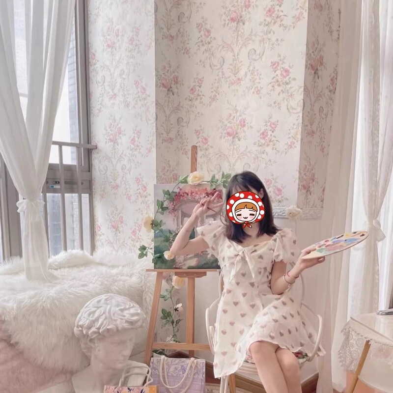 法式无缝全屋小女孩卧室墙纸美式温馨粉色田园小碎花民宿拍摄墙布|undefined