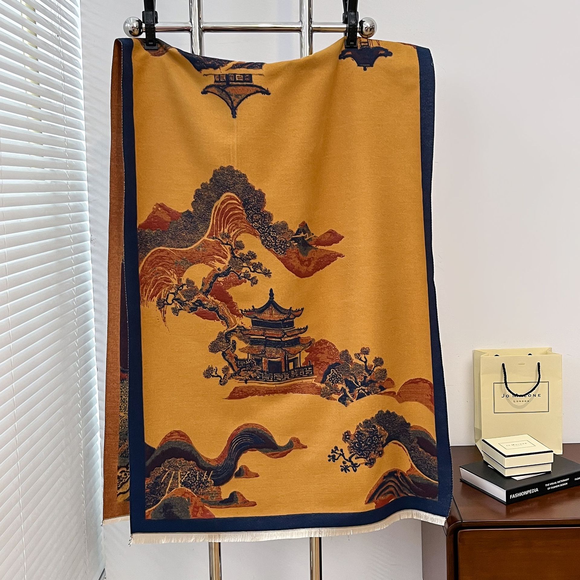 Nuevo estilo antiguo paisaje imita bufandas de cachemira 2024 invierno retro versátil jacquard cálido largo mantel