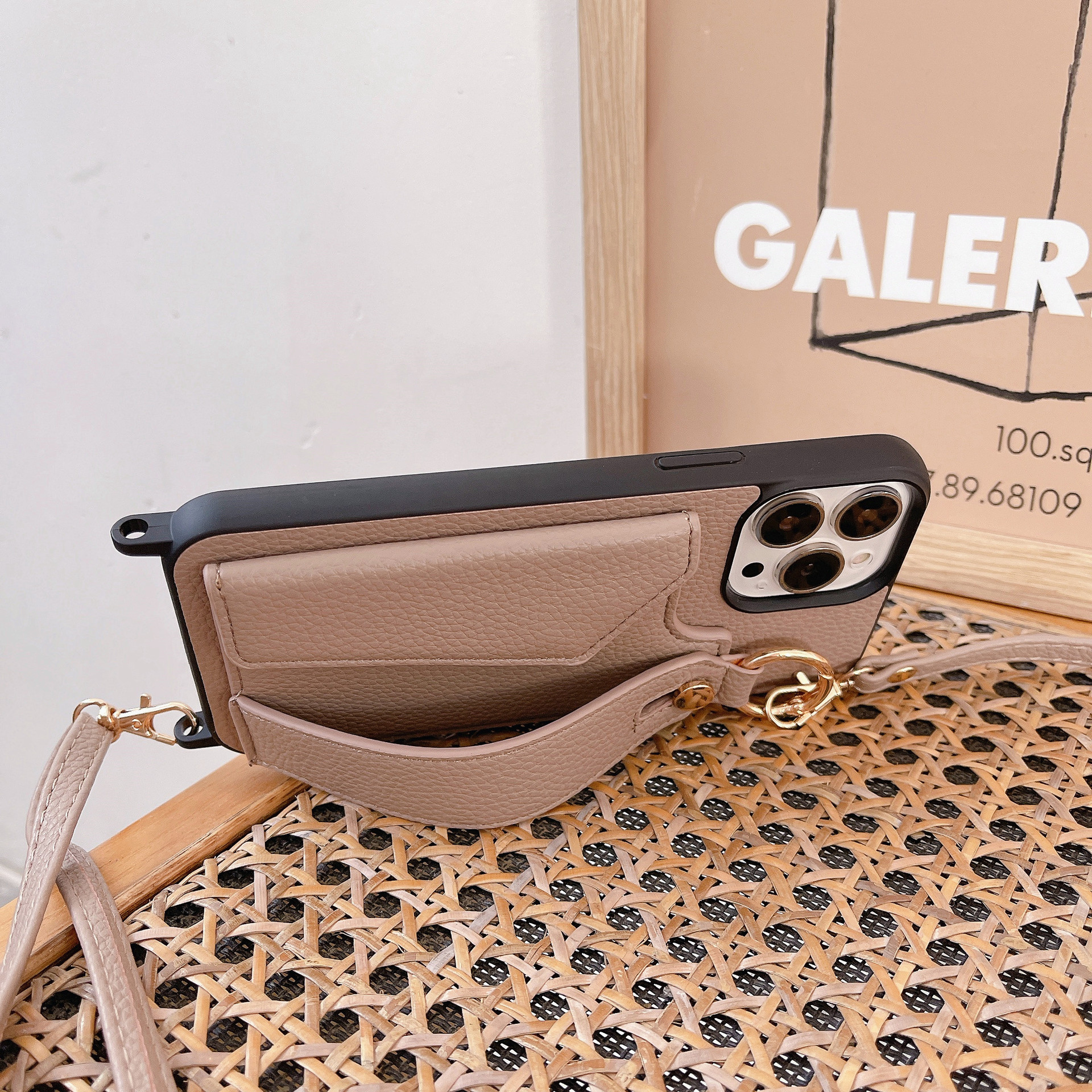 TechGlobe Suitable For IPhone 17 Pro Max Wrist Phone 12/13 Crossbody Shoulder Strap Card Slot Protective Leather Case_voghion.com