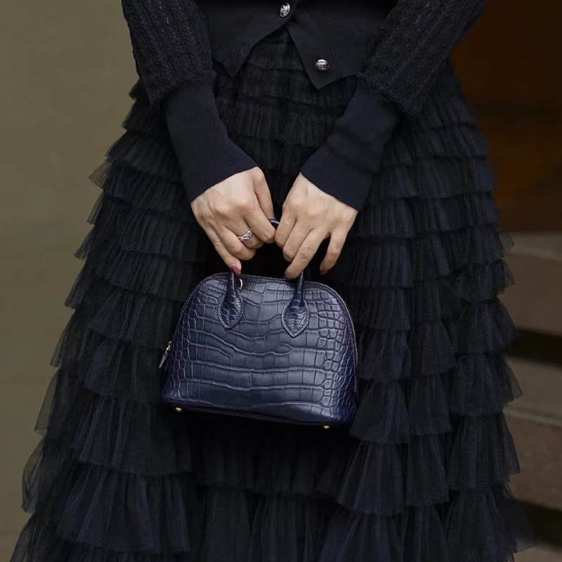 2025春款上新女包牛皮鳄鱼纹真皮迷你mini贝壳包斜挎包手提女包包
