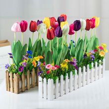 仿真花郁金香木栅栏套装花艺客厅卧室家居假花装饰花绢花隔断摆放