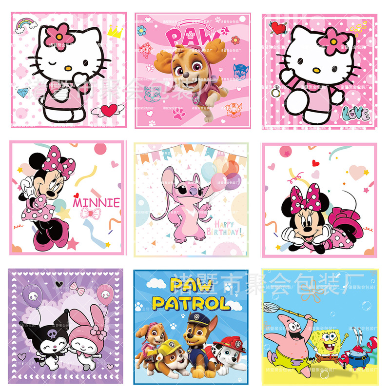 Cross-Border Sanrio Party Supplies Kt Cat Disposable Paper Towels Stitch Tableware Paw Patrol Napkins Ready for Sale
