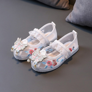 2025 Chinese Style Summer New Sandals Girls Mesh Shoes Kidsren's Embroidered Shoes Ethnic Style Old Beijing Han Dynasty Cloth Shoes