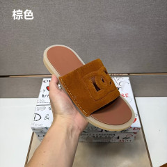 D G字母镂空真皮磨砂平底防滑一字拖男士外贸跨境美国欧洲东南亚