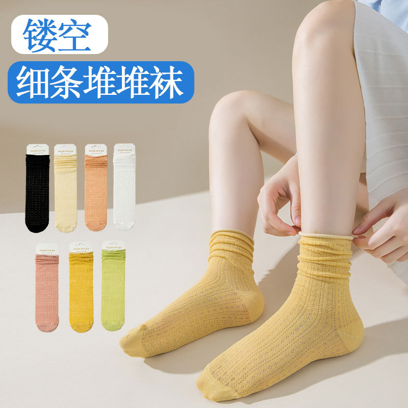 春夏堆堆袜女中筒袜网纱网眼直板袜芭蕾风袜子女可爱日系好看袜子