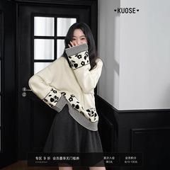 阔色白色翻领polo领毛衣针织衫秋冬季穿搭新款女碎花上衣