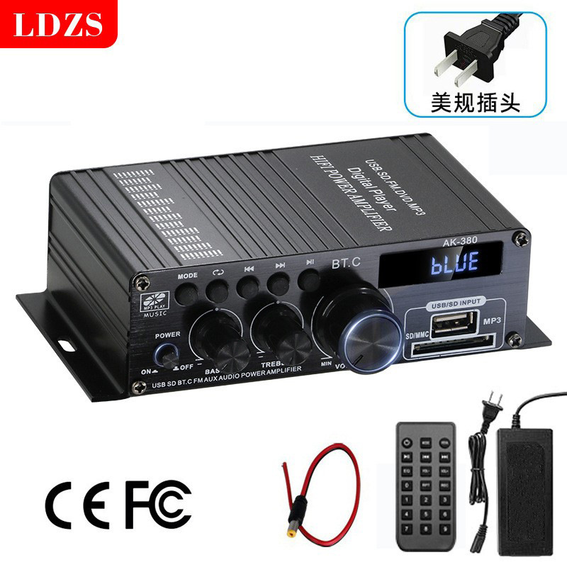 Source Factory Ak380 Bluetooth Car Home 12V Amplifier Cross-Border E-Commerce Export Car Amplifier