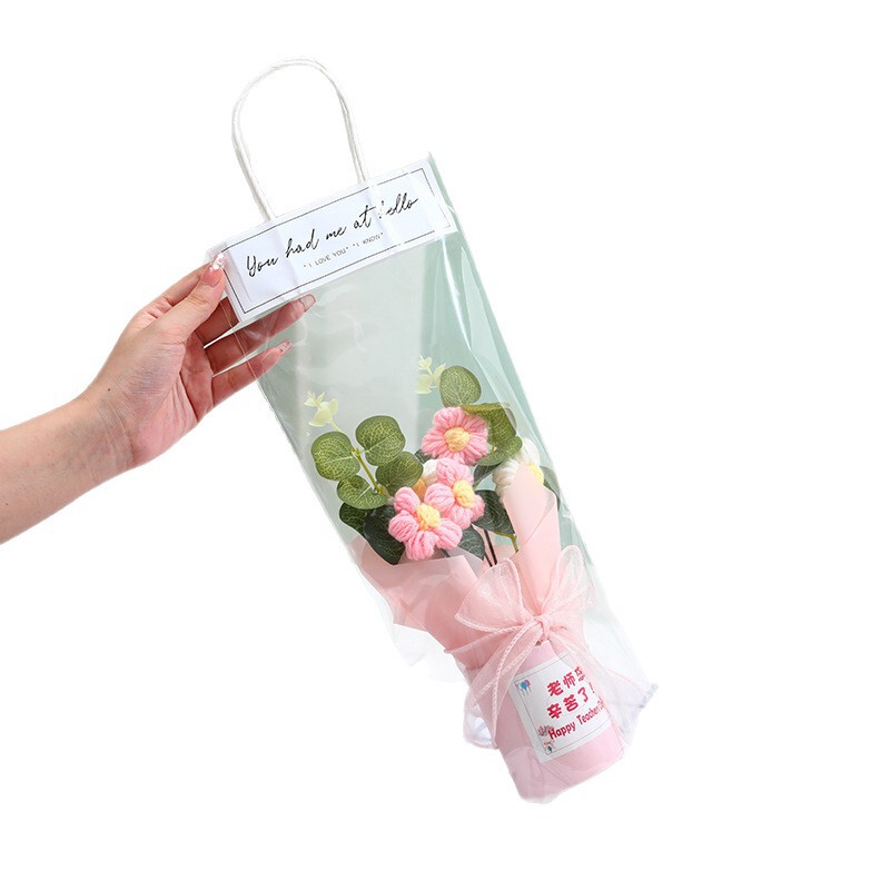 教师节抱抱桶花束泡芙小花成品厂家批发毛线泡芙花花束送老师同学|undefined
