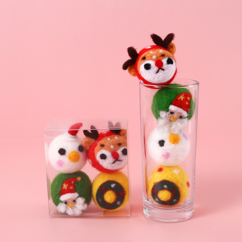 Mascota gato santa claus muñeco de nieve elk lana fieltro bola mudo interactivo auto-hola entrenamiento juguete traje caja de regalo
