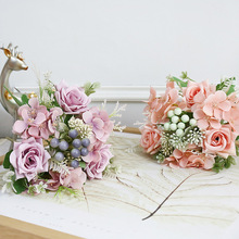 仿真花漿果角玫瑰客廳裝飾假花花束婚禮手捧花攝影道具廠家批發