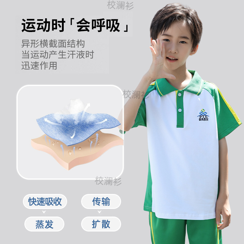 Guangzhou Quwan School Uniform Summer Primary School Student Short-sleeved Shorts Pants Suit Solona Cool Antibacterial Manufacturer Wholesale