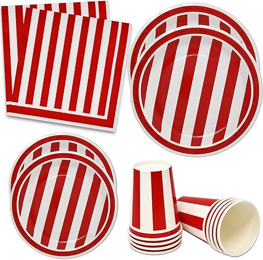 Cross-border red and white striped party supplies tableware suit Carnival birthday wedding disposable paper plate paper cup tissue