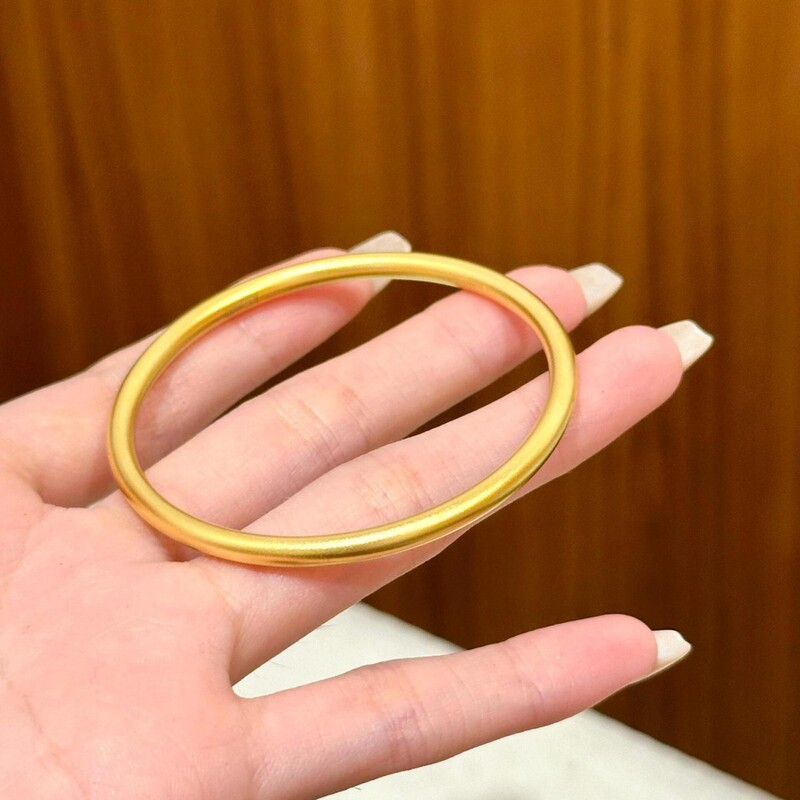 24K Real Gold Vacuum Electroplating Strong Color Retention Ancient Method Heritage 4mm Bracelet Plain Solid Women's Real Gold Women's Triple Gold