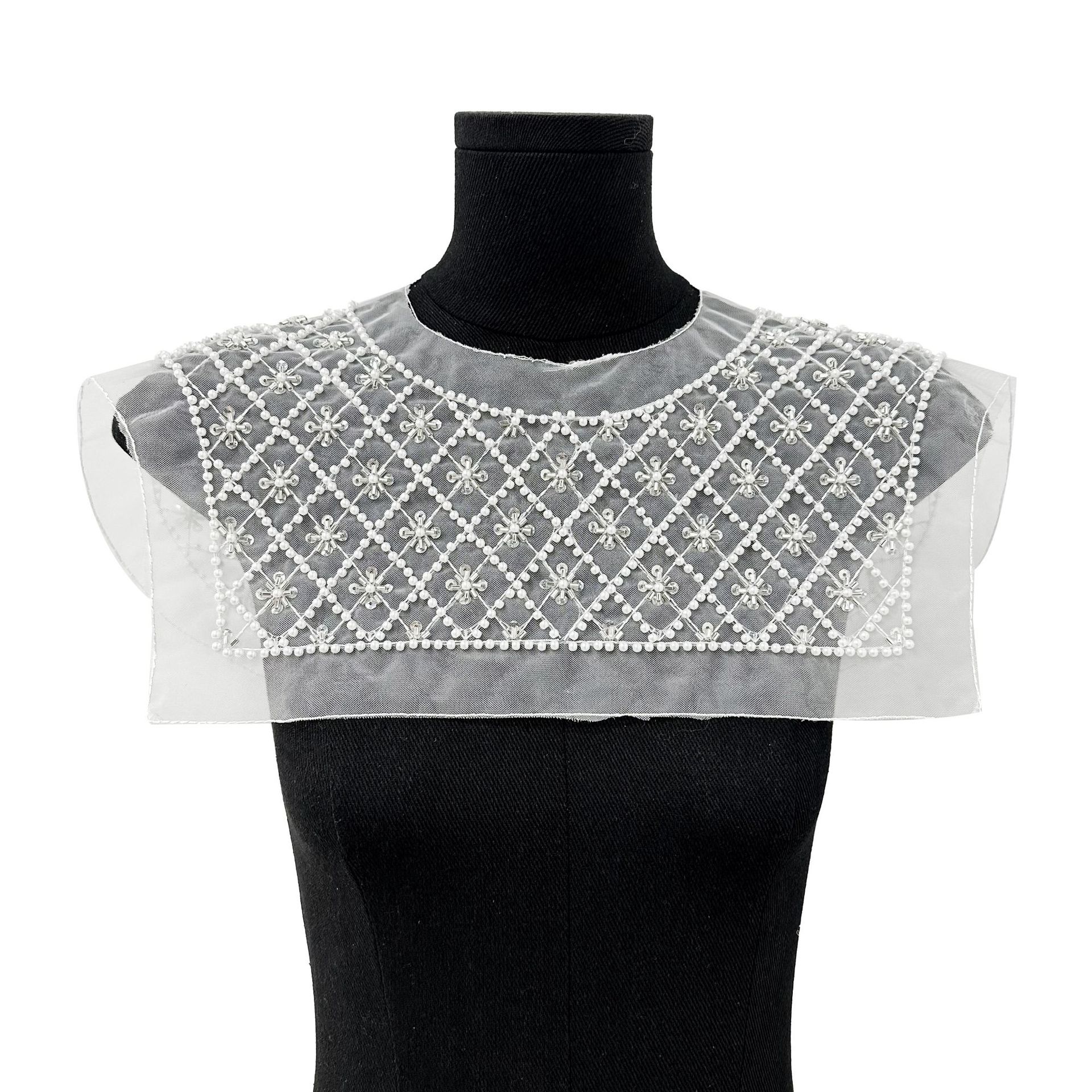 Collar de malla de perlas de clavos vestido de bodas de encaje blusa de cuello redondo delantero y trasero accesorios de rendimiento fábrica directa image 5